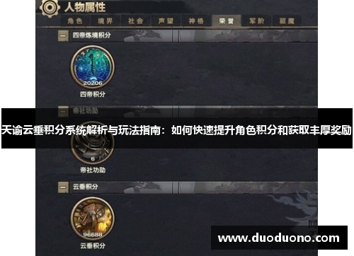 天谕云垂积分系统解析与玩法指南：如何快速提升角色积分和获取丰厚奖励
